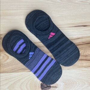 Adidas Women's Black No-Show Socks with Purple and Pink Accents
